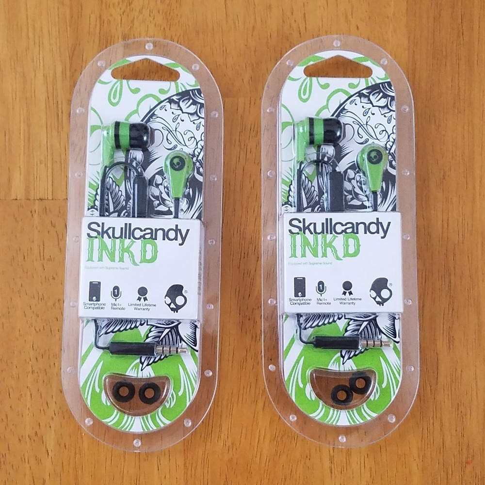 Lot of 2 Green Skullcandy Ink'd Earbuds W Mic